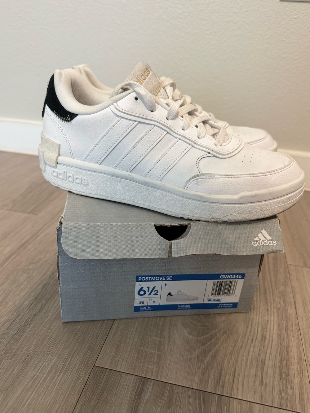 adidas Kids White Sneakers with Black Heel Accent